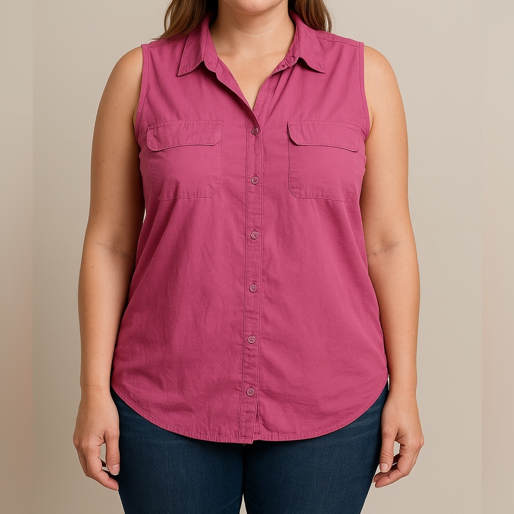 Express Sleeveless Magenta Button-Down Shirt